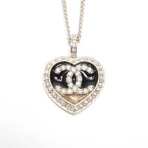 CHANEL C23B Coco Mark Heart Rhinestone Necklace Gold WS25122
